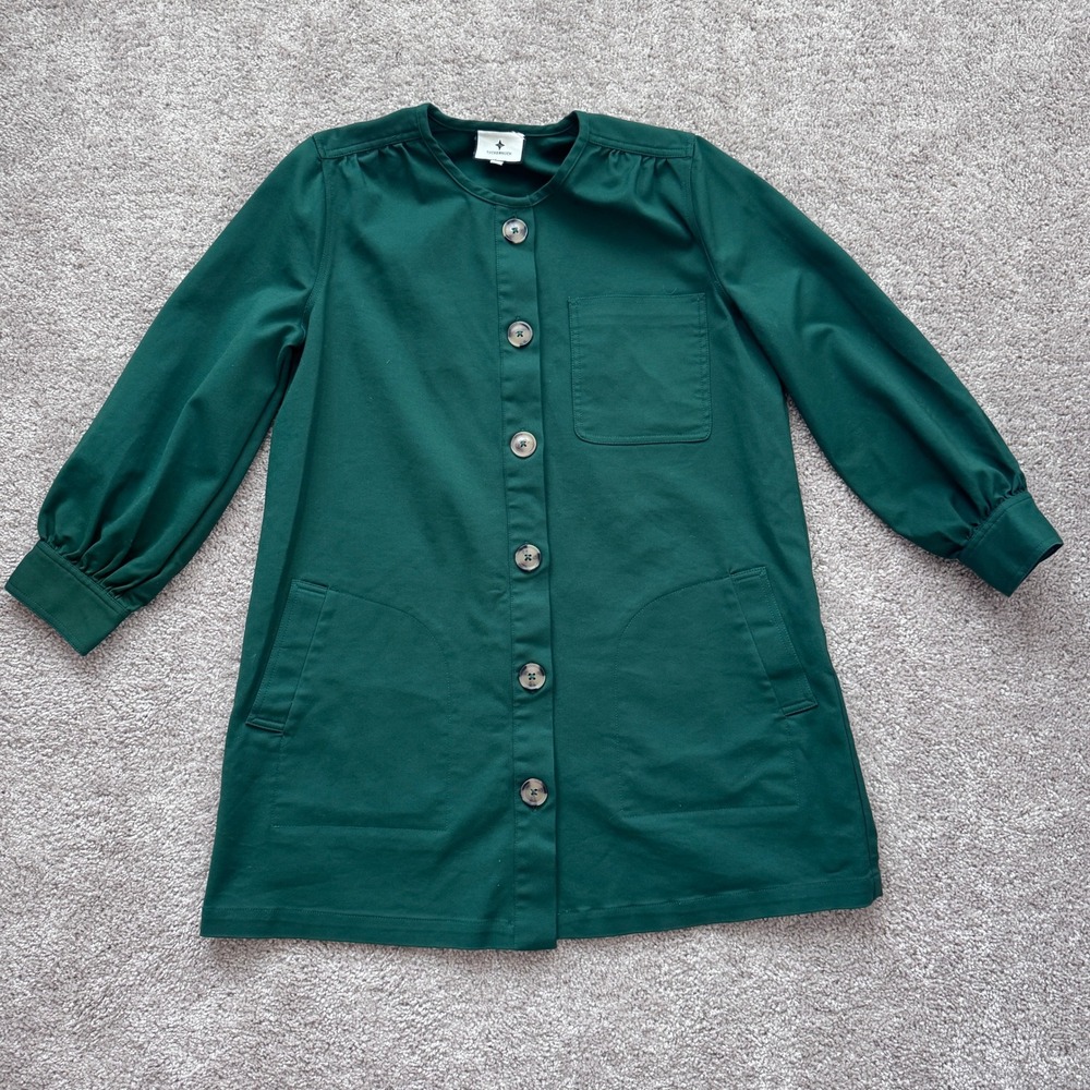 Tuckernuck Hunter Green Button Front Shift Blake Dress Medium Long Sleeve Mini